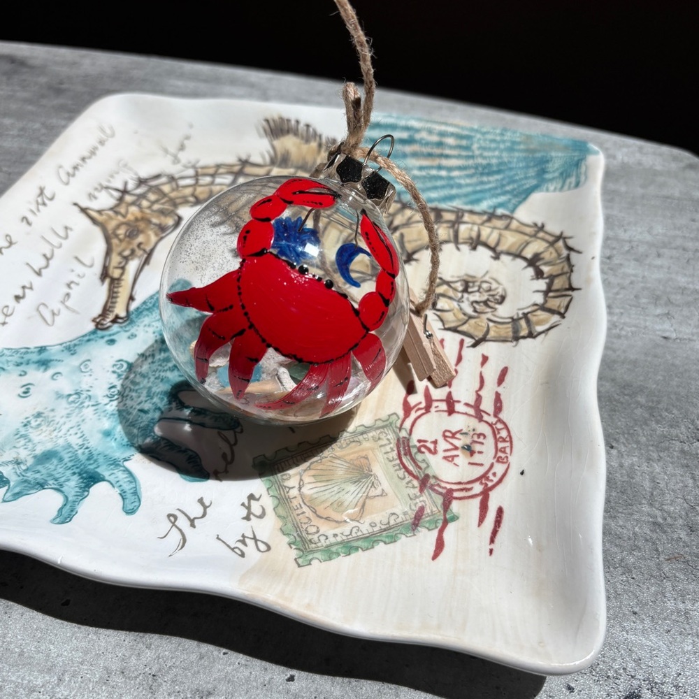 Red/Blue Glass Crab Beach Ornaments